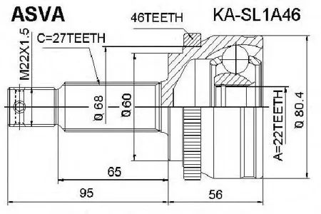ASVA KASL1A46 ШРУС HYUNDAI/KIA 08- наружн.