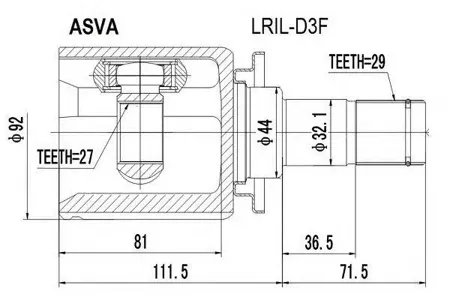 ASVA LRILD3F Шрус Land Rover Discovery III 2010-2016 внутр. Лев.