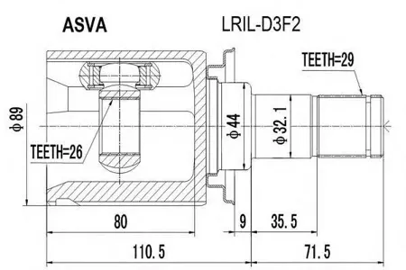 ASVA LRILD3F2 ШРУС внутренний левый 26x44x29