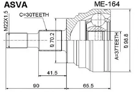 ASVA ME164 ШРУС MB ML/GL 05- наружн. 37x70x30
