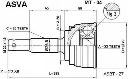 ASVA MT04 ШРУС MITSUBISHI GALANT/COLT/MIRAGE/LANCER -94 наруж.