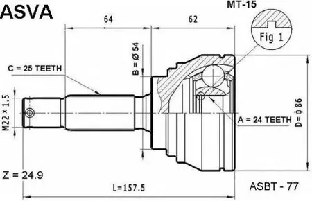 ASVA MT15 Шрус наружный 24x54x25