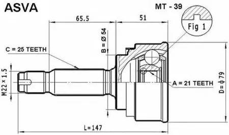 ASVA MT39 Шрус наружный перед