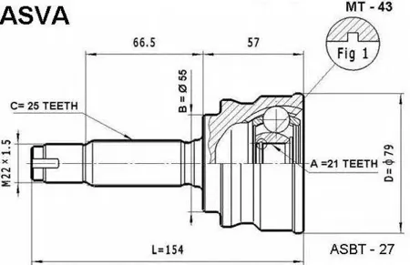 ASVA MT43 ШРУС MITSUBISHI COLT 04- наружн. 21x55x25
