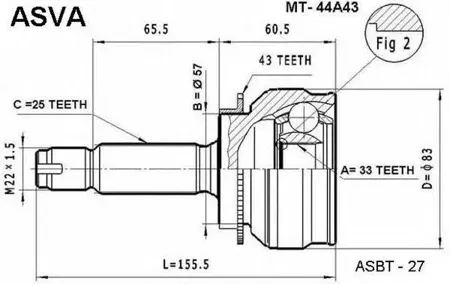 ASVA MT44A43 Шрус наружный 33x57x25