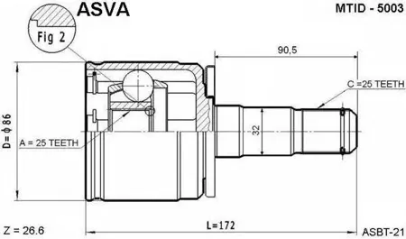 ASVA MTID5003 ШРУС внутренний | перед лев |