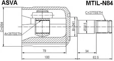 ASVA MTILN84 ШРУС внутренний левый 25x41x27