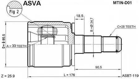 ASVA MTIND01 Шрус внутренний левый 33x34.7x28
