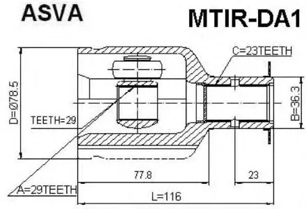ASVA MTIRDA1 ШРУС MITSUBISHI CARISMA -03 внутр. прав. 29x36.5x23