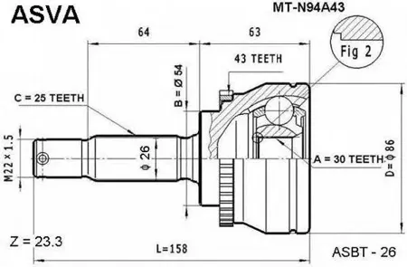 ASVA MTN94A43 Шрус наружный 30x54x25