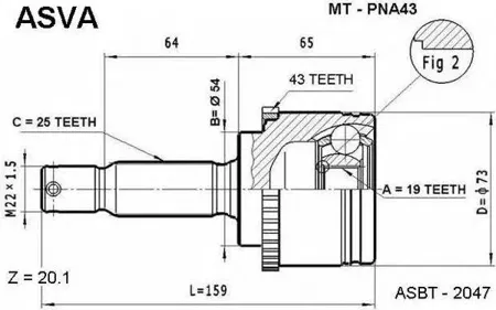ASVA MTPNA43 Шрус наружный (К-кт) 19x54x25