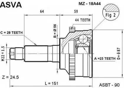 ASVA MZ18A44 Шрус наружный 23x56x28 MAZDA MAZDA 626 CAPELLA MX-3 TELSTAR