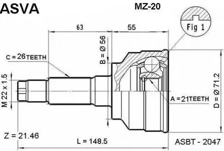 ASVA MZ20 Шрус наружный 21x56x26