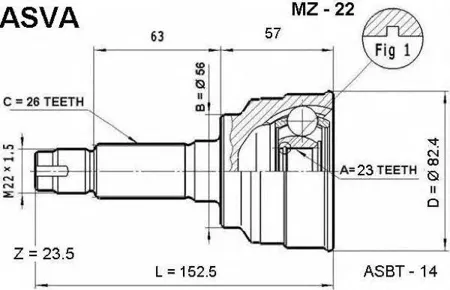 ASVA MZ22 Шрус наружный перед
