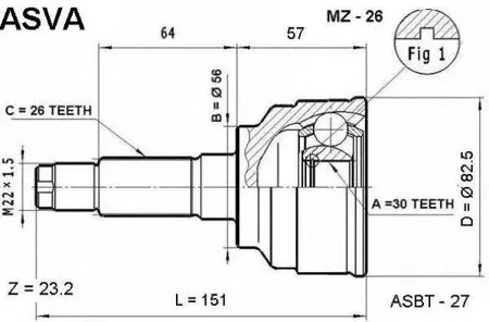 ASVA MZ26 Шрус наружный 30x56x26