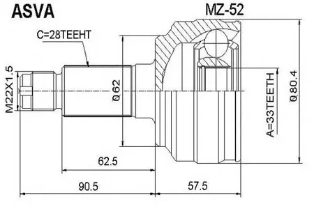 ASVA MZ52 Шрус Mazda 6 07- наружн. 33x62x28