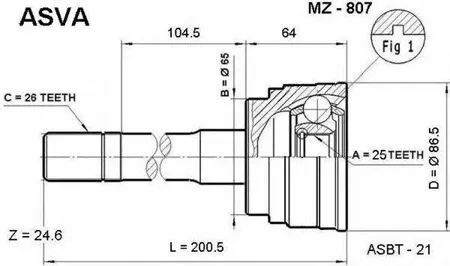 ASVA MZ807 ШРУС наружный 24x65x26