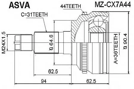 ASVA MZCX7A44 ШРУС MAZDA CX-7/2/3 07- наружн.