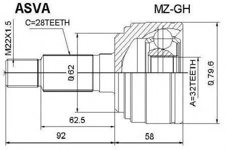 ASVA MZGH Шрус наружный 32x62x28