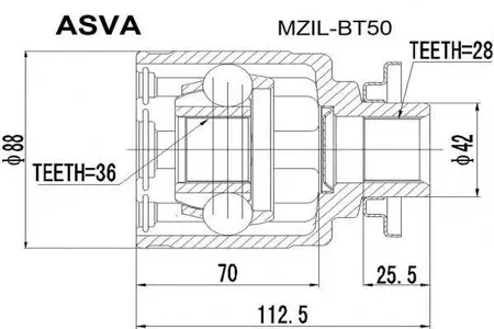 ASVA MZILBT50 ШРУС FORD RANGERS -12 внутр.лев