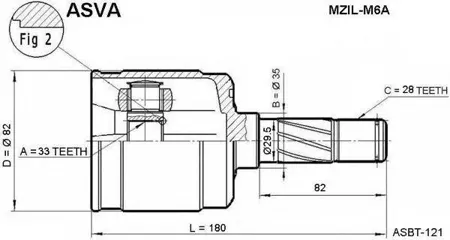 ASVA MZILM6A ШРУС MAZDA 6 02- внутр.лев.
