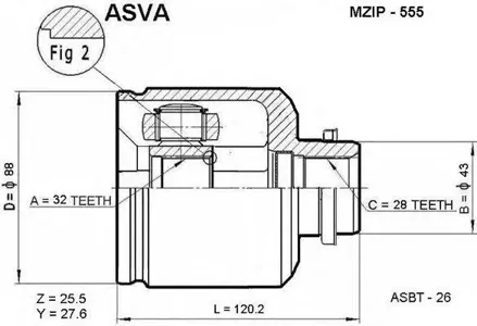 ASVA MZIP555 Шрус внутренний передний правый