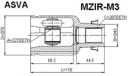 ASVA MZIRM3 Шрус внутренний правый 22x43x28 Mazda Mazda 3