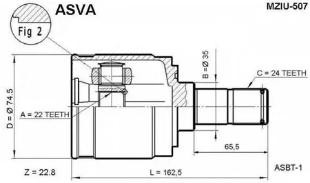 ASVA MZIU507 Шрус внутренний 22x35x24
