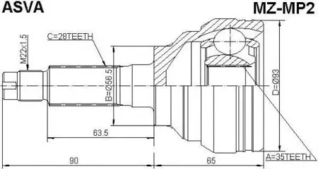 ASVA MZMP2 Шрус наружный 35x56,5x28