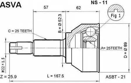 ASVA NS11 Шрус наружный 25x52.3x25 12
