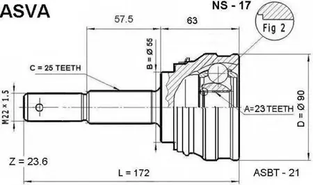 ASVA NS17 Шрус наружный 23x55x25