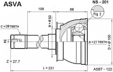 ASVA NS201 Шрус наружный 27x50x28