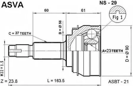 ASVA NS29 Шрус наружный 23x56x27