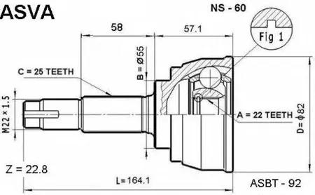 ASVA NS60 Шрус наружный 22x55x25