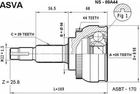 ASVA NS69A44 Шрус наружный перед лев,прав.