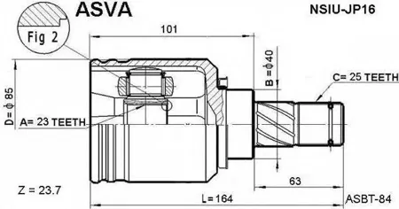 ASVA NSIUJP16 Шрус Nissan Infiniti внутр. 23x40x25