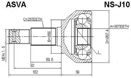ASVA NSJ10 Шрус Nissan Infiniti Qashqai наружн. 35x56x29
