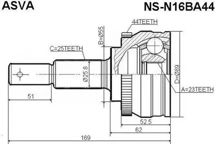 ASVA NSN16BA44 ШРУС NISSAN/INFINITI ALMERA -6 наружн.