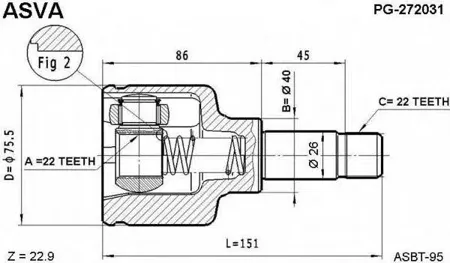 ASVA PG272031 ШРУС ВНУТРЕННИЙ ЛЕВЫЙ 22X40X22 (10013030/020718/0010025/5, КИТАЙ)