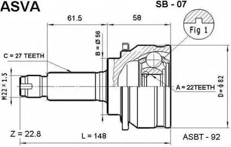 ASVA SB07 ШРУС наружный 22x56x27