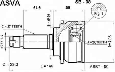 ASVA SB08 Шрус наружный 30x56x27