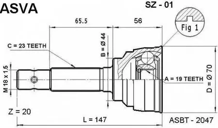 ASVA SZ01 Шрус наружный 19x44x23