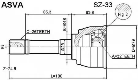 ASVA SZ33 Шрус наружный 32x48x26