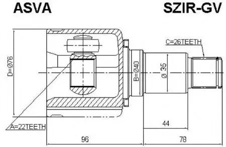 ASVA SZIRGV Шрус Suzuki Grand Vitara 05- внутр. прав. 22x40x26