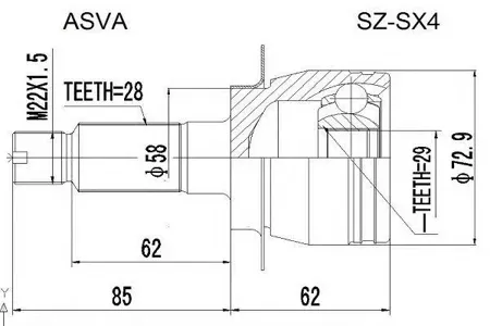 ASVA SZSX4 Шрус Suzuki SX4 06- наружн.
