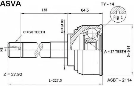 ASVA TY14 Шрус наружный 27x60x26
