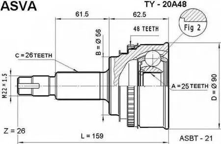 ASVA TY20A48 Шрус наружный 25x56x26