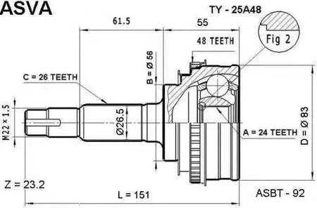 ASVA TY25A48 ВЫВЕДЕНО ИЗ АССОРТИМЕНТА ШРУС TOYOTA/LEXUS CAMRY -97 наружн. 24x56x26
