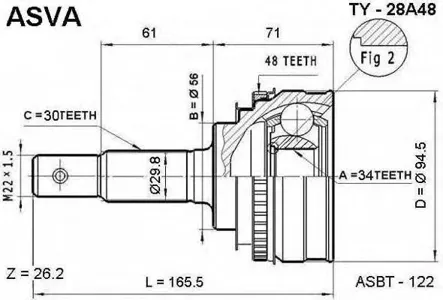 ASVA TY28A48 Шрус наружный перед