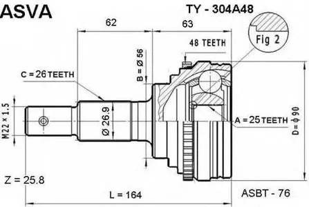 ASVA TY304A48 Шрус наружный перед